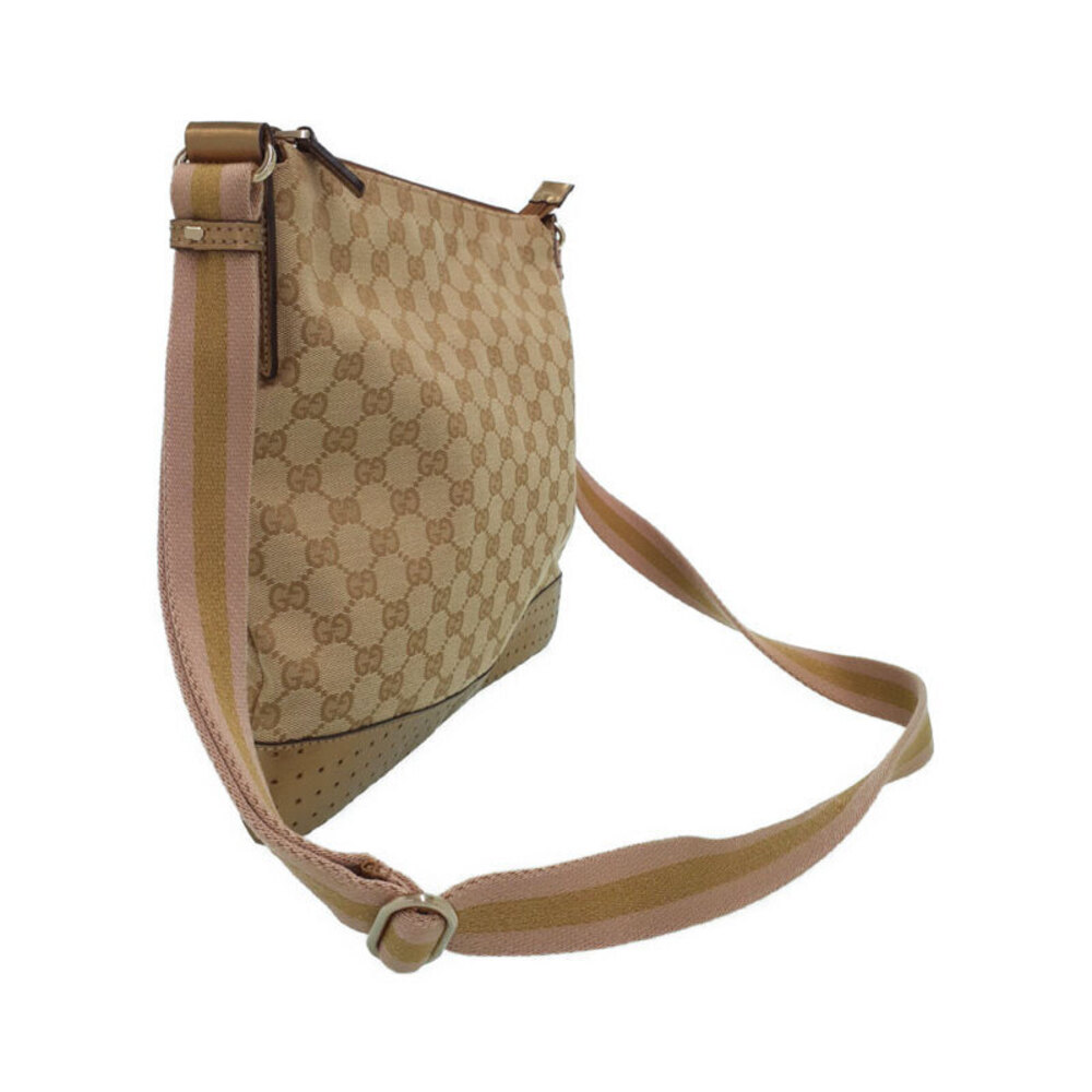Gucci Canvas Messenger Perforated GG Bag Leather Brown Crossbody
